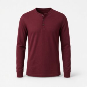 Long Sleeve Cotton Henley - Burgundy