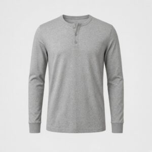 Long Sleeve Cotton Henley - Heather Grey
