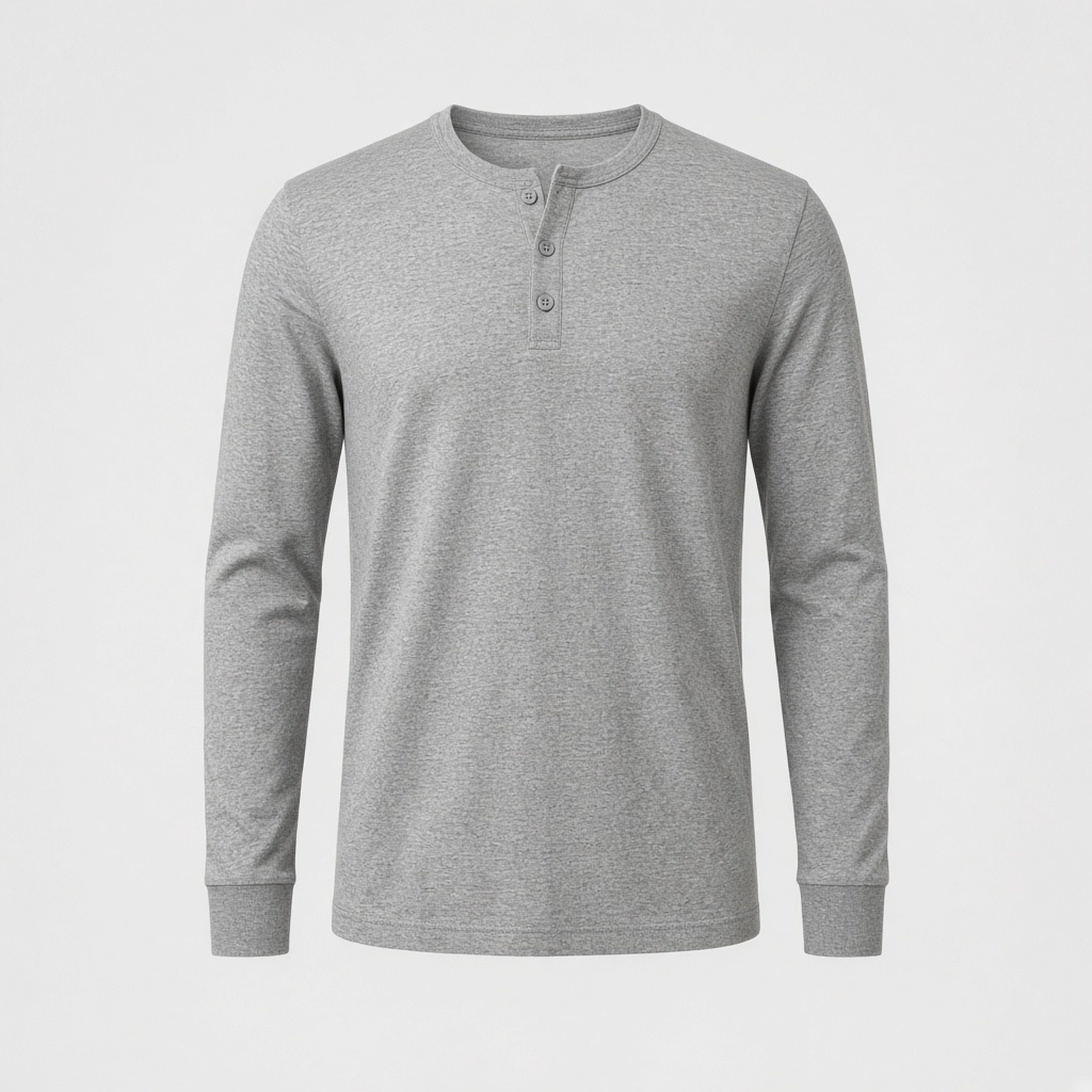 Long Sleeve Cotton Henley - Heather Grey