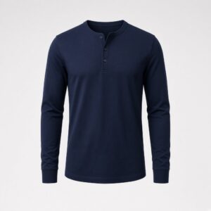 Long Sleeve Cotton Henley - Navy