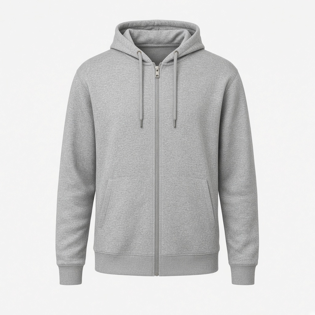 Full-Zip Fleece Hoodie - Heather Grey
