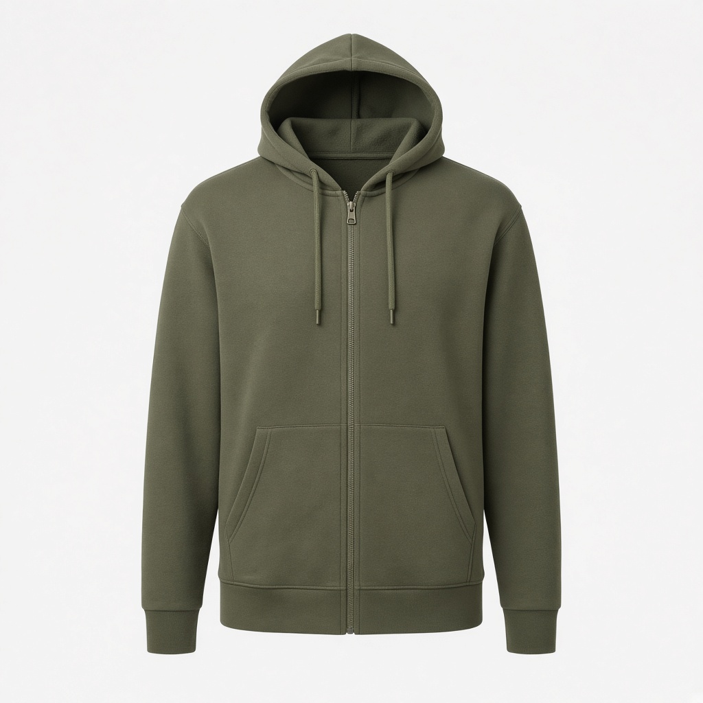 Full-Zip Fleece Hoodie - Olive